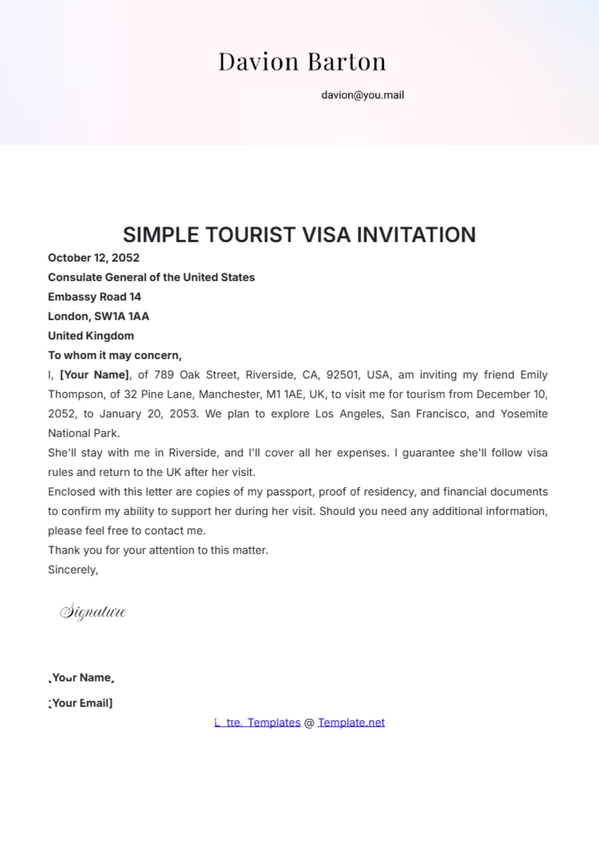 Free Visa Invitation Letter Templates Editable And Printable
