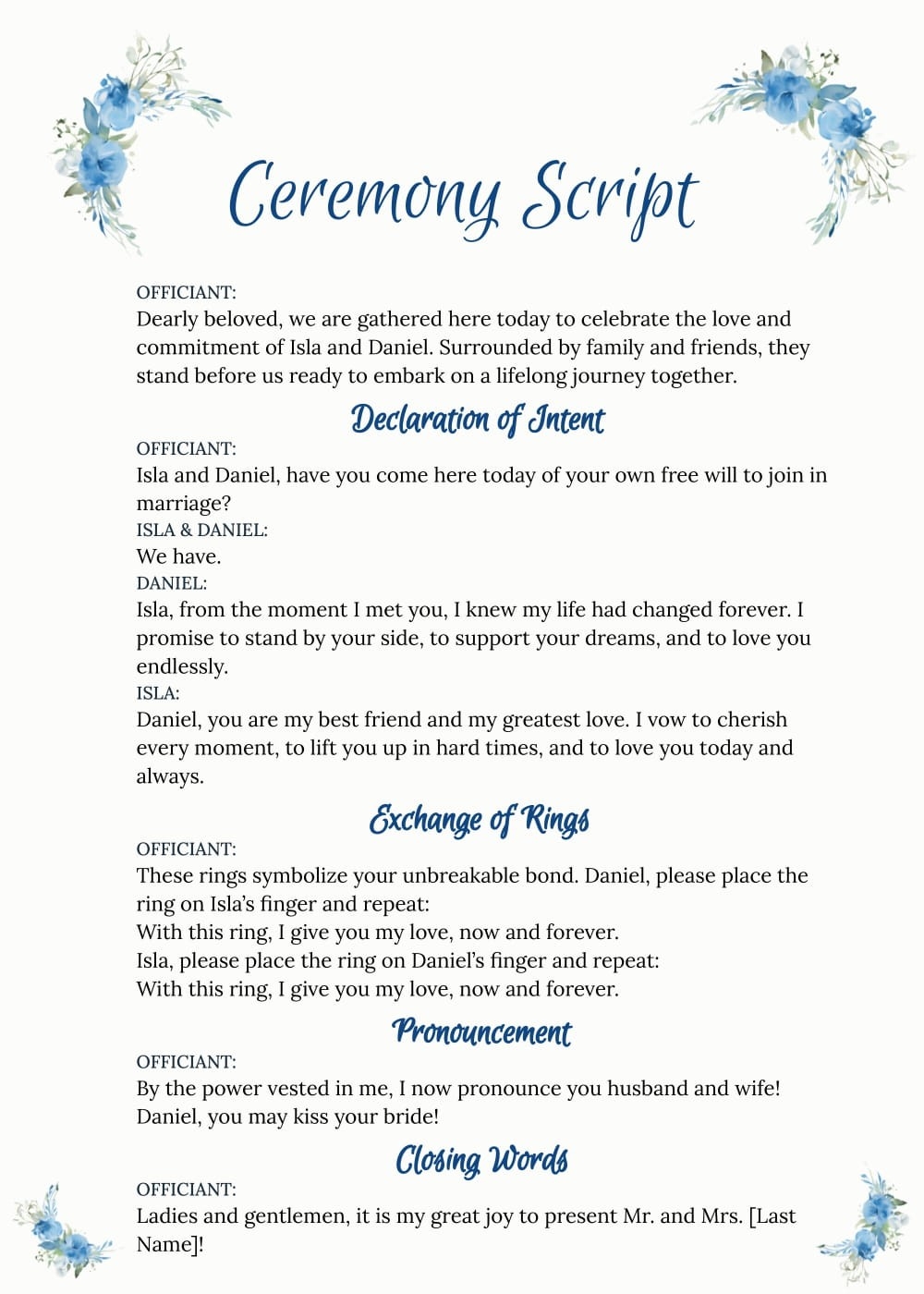 Free Watercolor Wedding Ceremony Script Template Google Docs