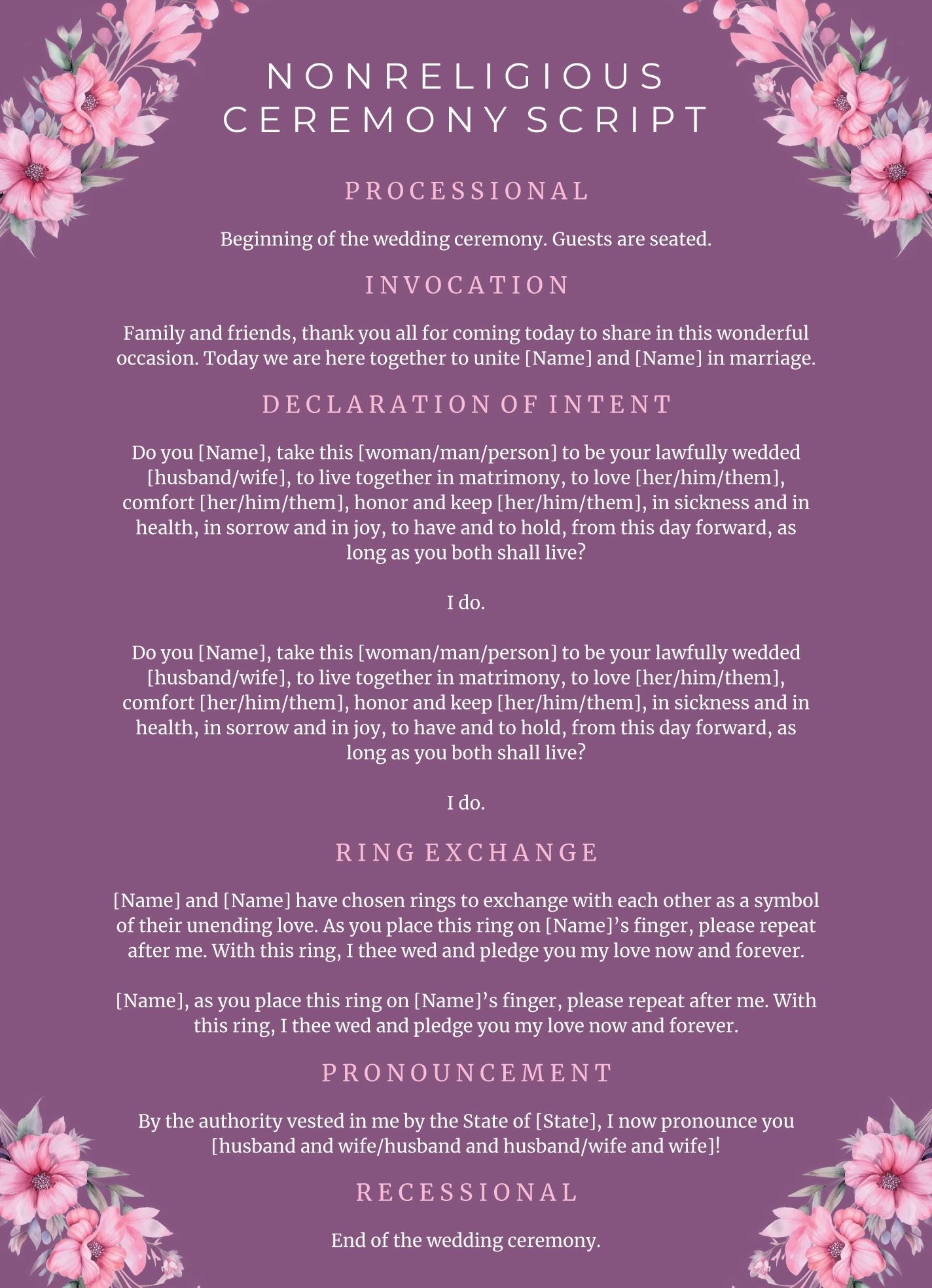 Free Wedding Ceremony Script Templates Editable