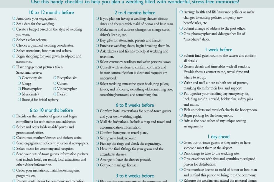 Free Wedding Checklist Printable