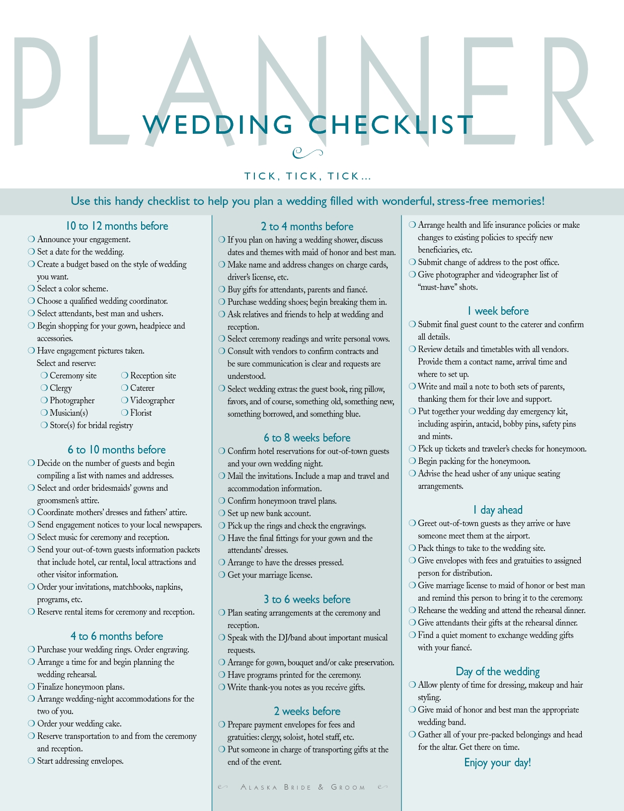 Free Wedding Checklist Printable