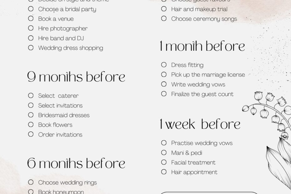 Free Wedding Checklist Templates To Edit And Print Canva Worksheets