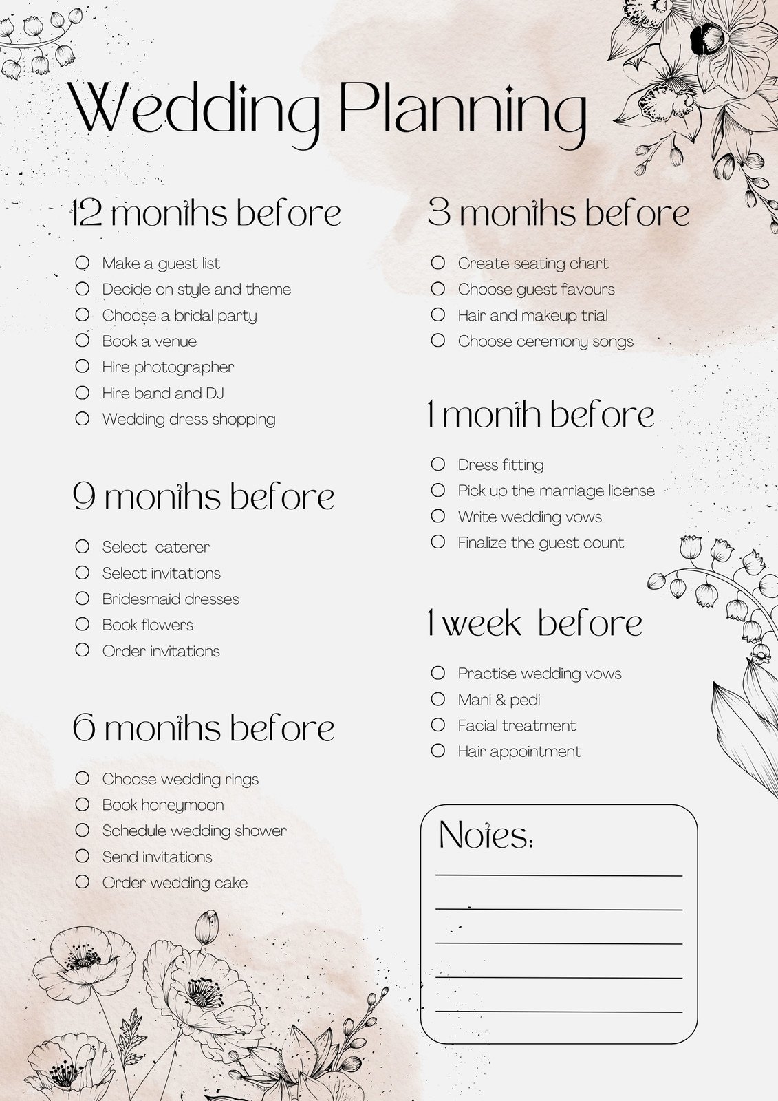 Free Wedding Checklist Templates To Edit And Print Canva Worksheets Library