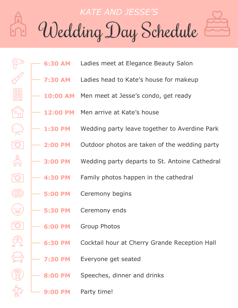 Free Wedding Day Schedule Template
