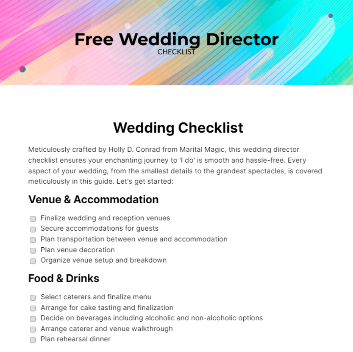 Free Wedding Director Checklist Edit Online Download Template
