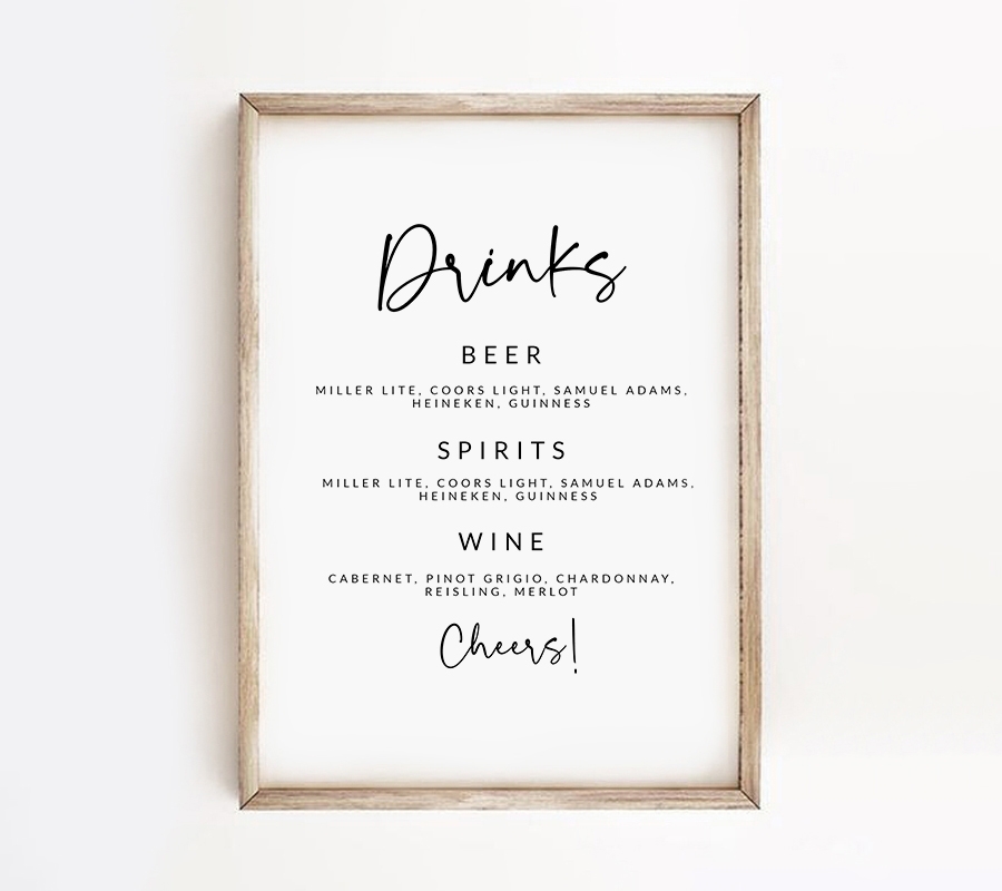 Free Wedding Drinks Alcohol Bar Menu Template Beer Wine Spirits Edit Instantly Instant Download Printable Printable Market