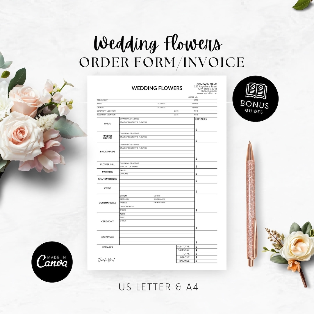 Free Wedding Flower Order Form Template Free Printables Hub