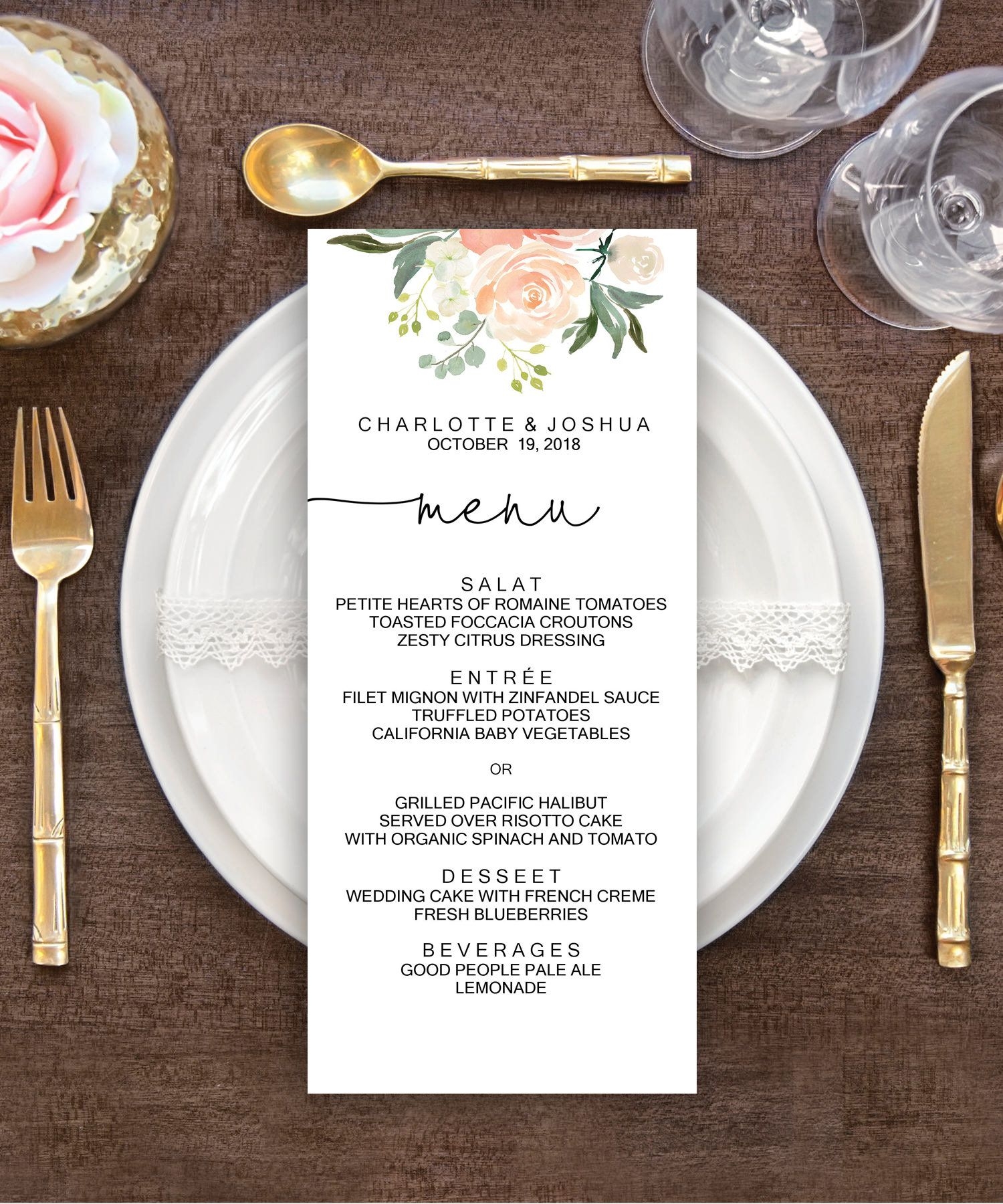 Free Wedding Menu Template