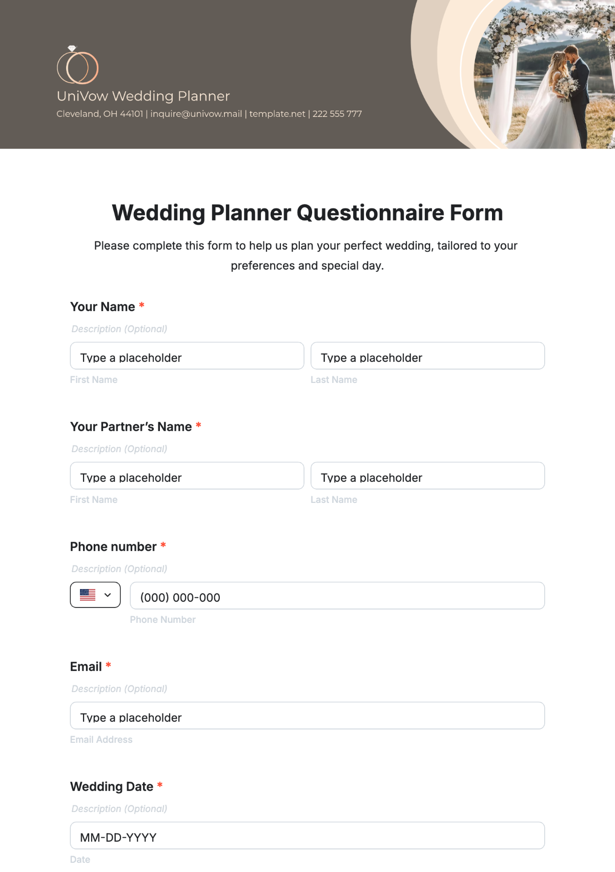 Free Wedding Planner Questionnaire Form Template To Edit Online