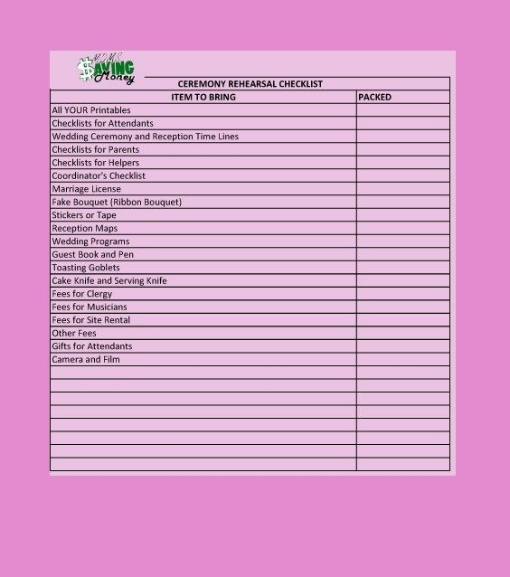 FREE Wedding Rehearsal Checklist Printable Rebecca Autry Creations 