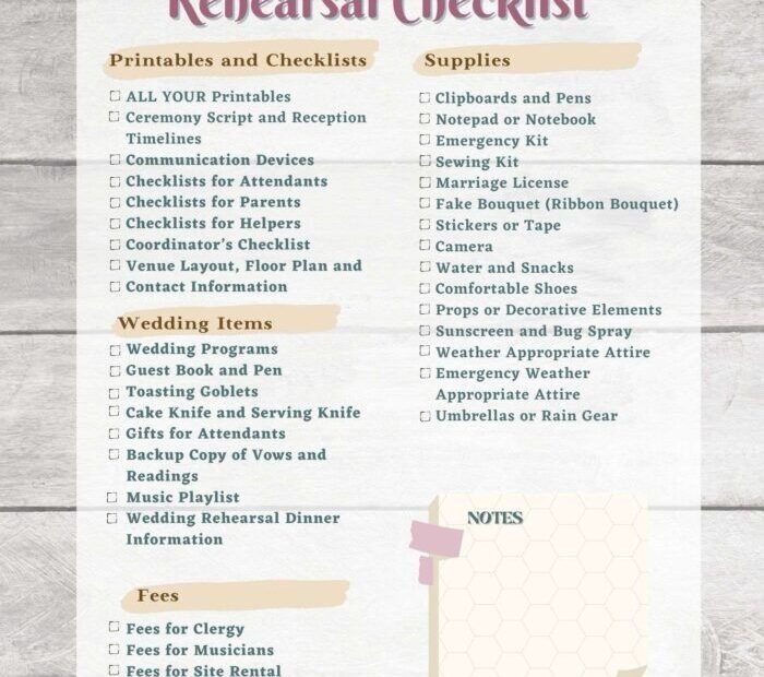 FREE Wedding Rehearsal Checklist Printable Rebecca Autry Creations