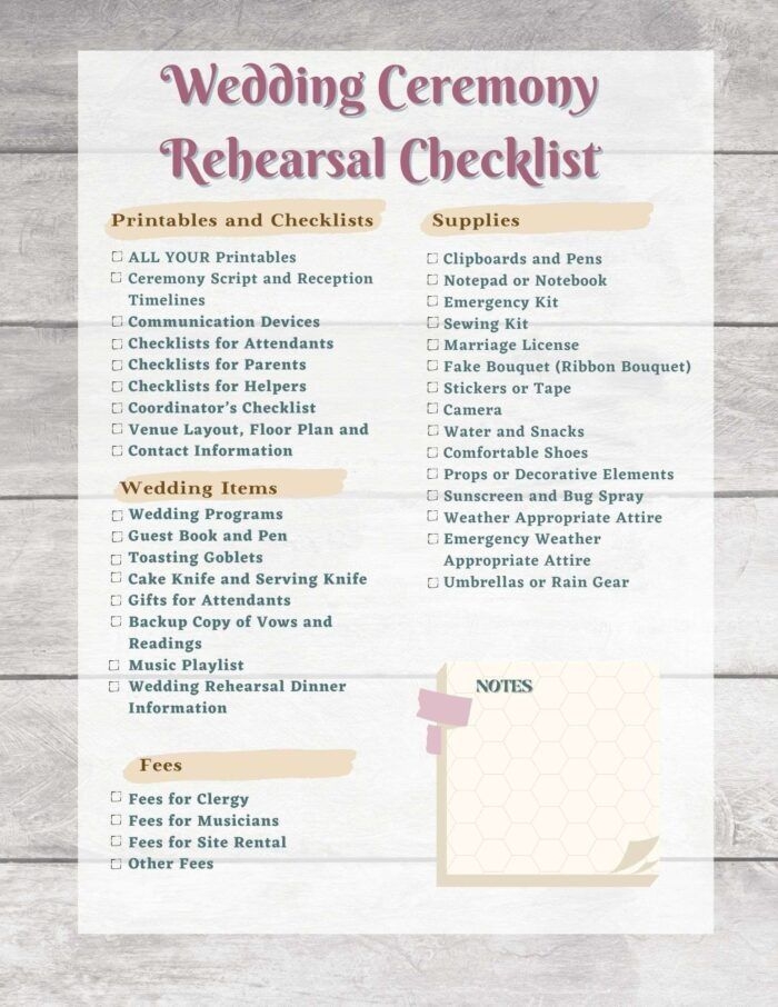 FREE Wedding Rehearsal Checklist Printable Rebecca Autry Creations 