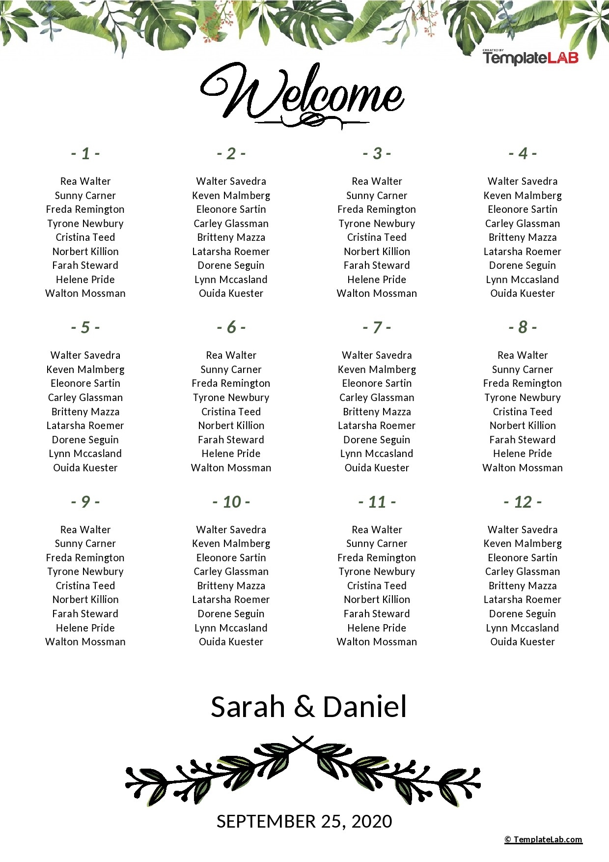 Free Wedding Seating Chart Template Microsoft Word Free Printable