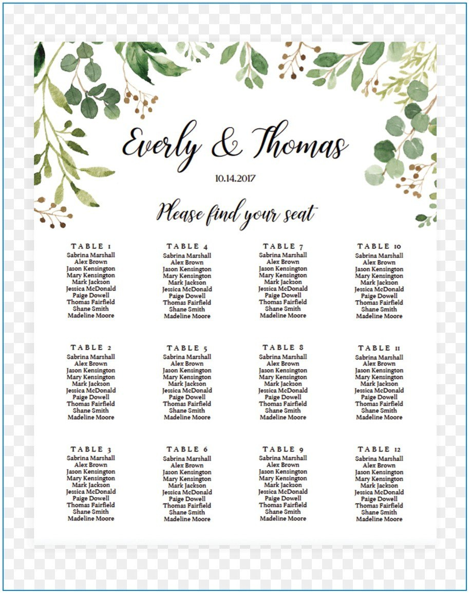 Free Wedding Seating Chart Template Microsoft Word