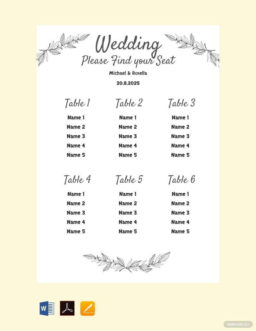 Free Wedding Seating Chart Templates Editable And Printable