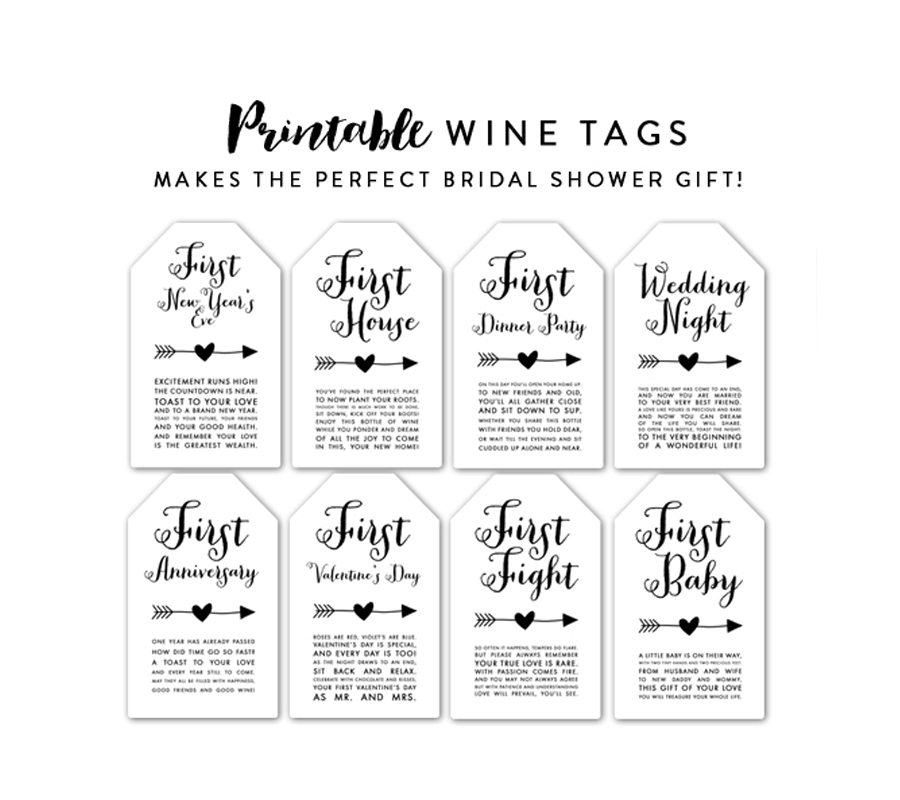 Free Wine Tags Bridal Shower Gift First Baby First Anniversary First Fight Instant Download Printable Printable Market