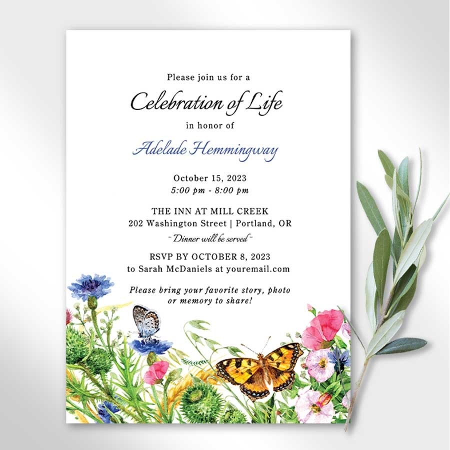 Funeral Invitation Template With Butterflies A Celebration Of Life