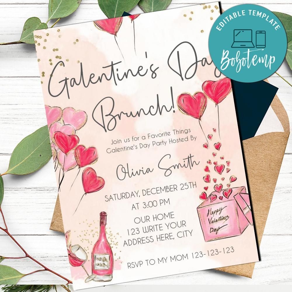Galentine s Day Invitation Customizable Template Instant Download Bobotemp
