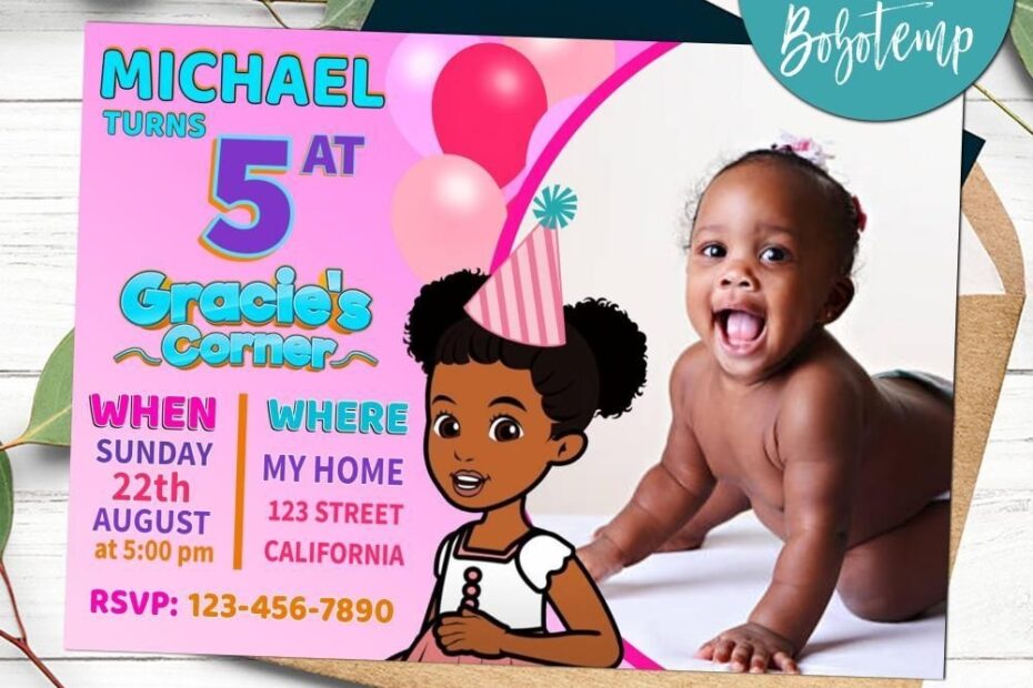 Gracie s Corner Birthday Invitation With Photo Customizable DIY