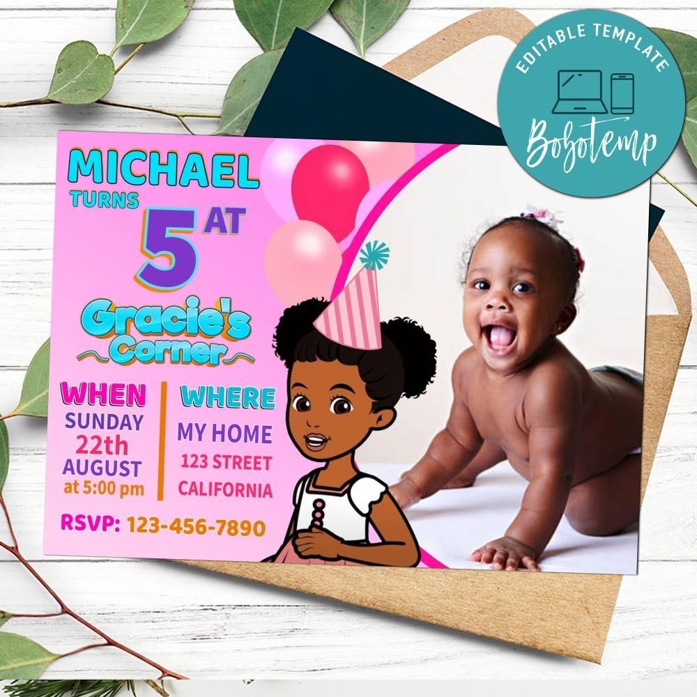 Gracie s Corner Birthday Invitation With Photo Customizable DIY