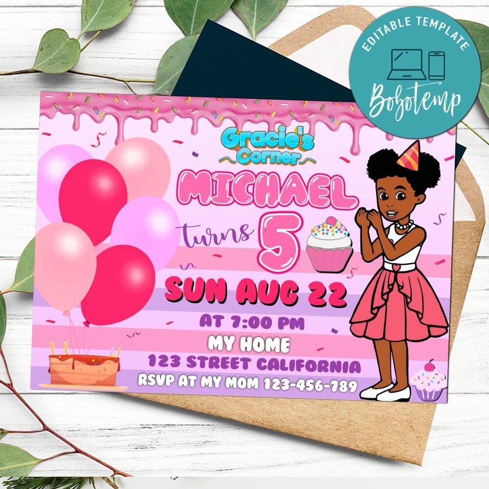Gracie s Corner Party Invitation Customizable Instant Download