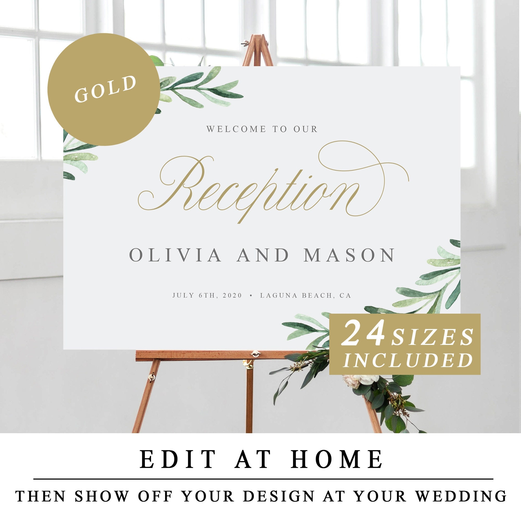 Greenery Reception Welcome Sign Welcome To Our Reception Template Welcome Wedding Signs Printable Wedding Reception Sign INSTANT DOWNLOAD Etsy