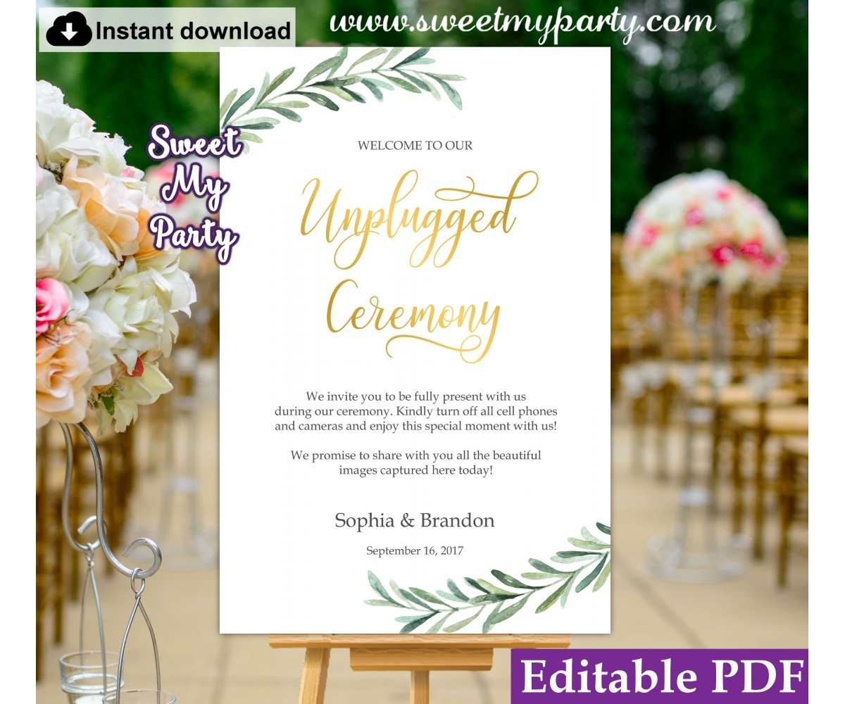 Greenery Unpplugged Ceremony Sign Template Greenery Unplugged Wedding Sign Template 78 