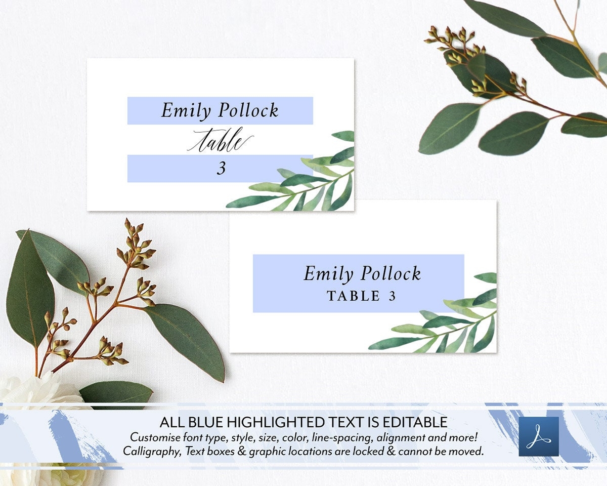 Greenery Wedding Place Cards Printable Escort Card Template Etsy