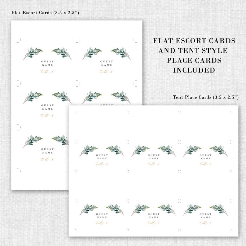 Greenery Wedding Place Cards Printable Wedding Escort Cards Etsy