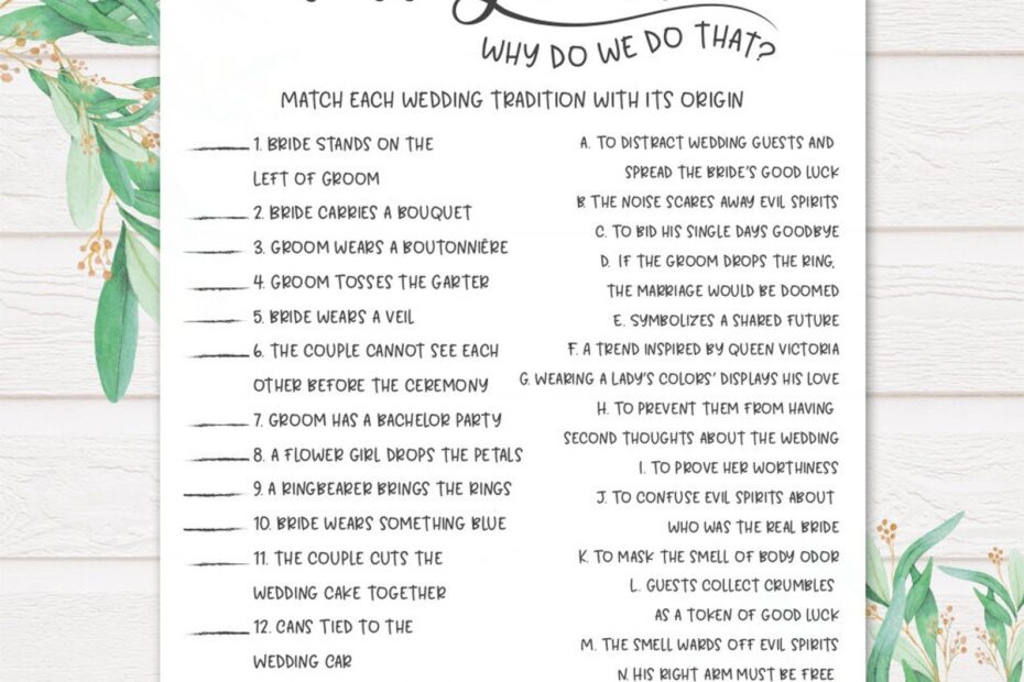 Grey Wedding Traditions Guessing Game Printable Why Do We Do Etsy