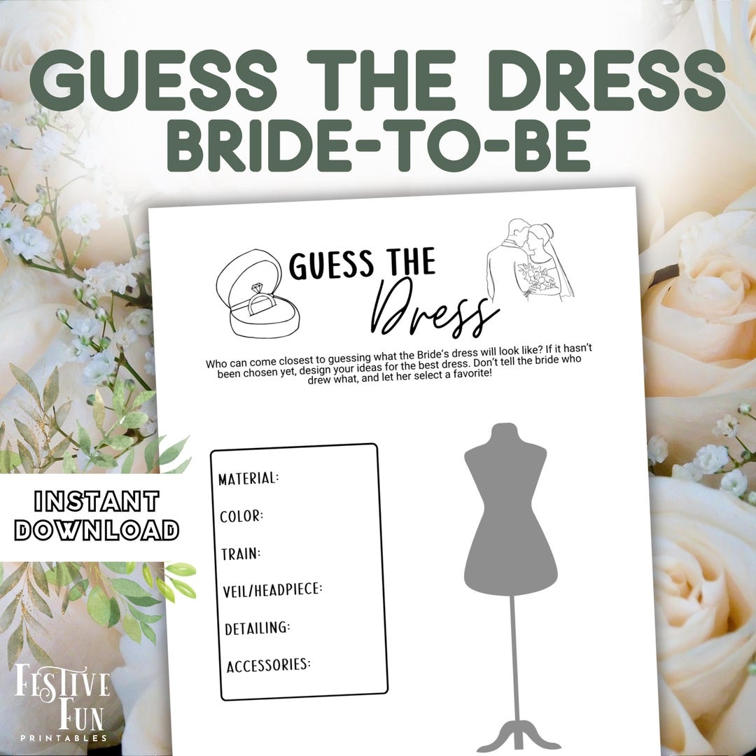 Guess The Dress Bridal Shower Game Fun Engagement Party Guessing Game 