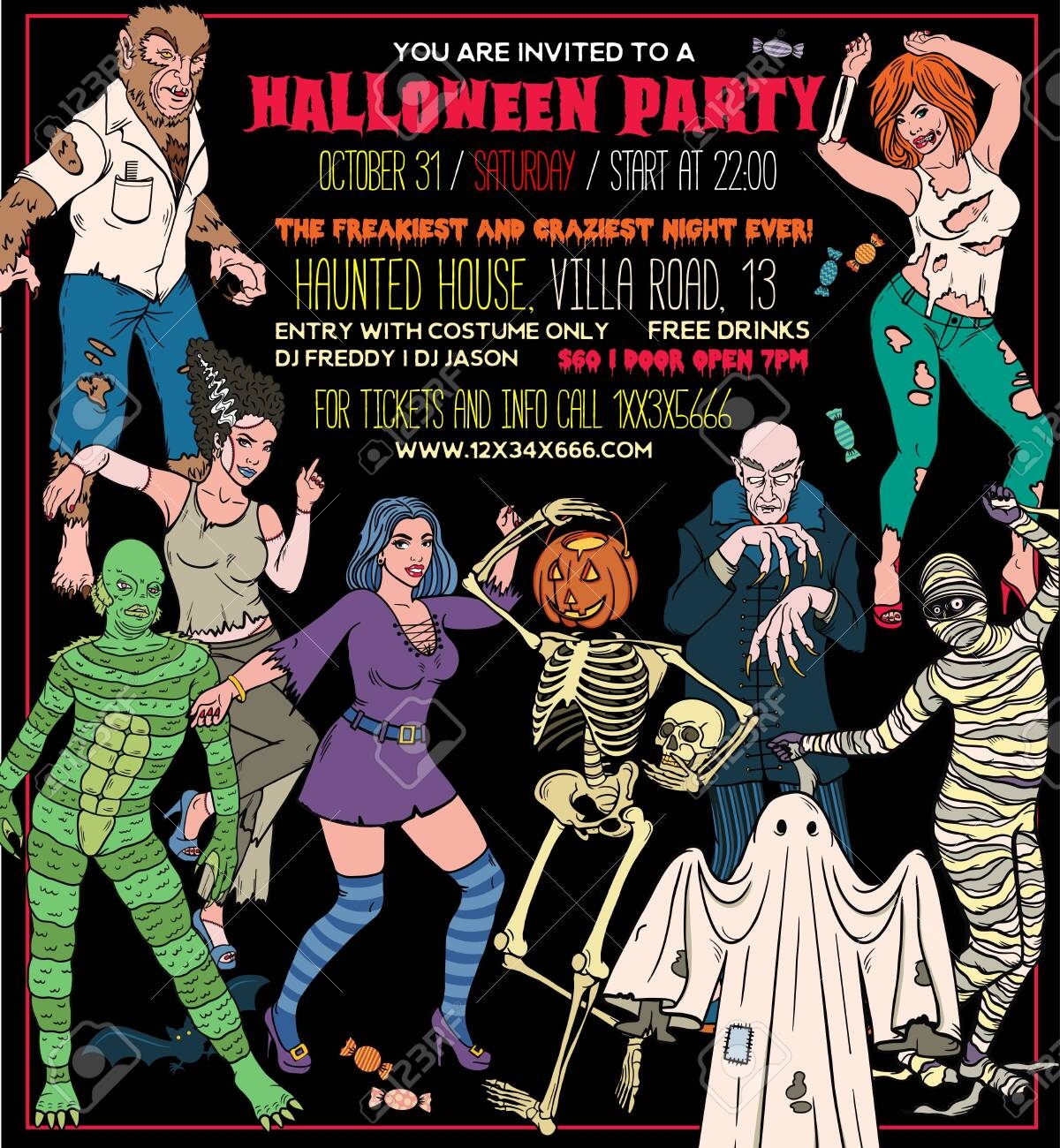 Halloween Costume Party Invitation Flyers Tickets Or Invitation Templates Royalty Free SVG Cliparts Vectors And Stock Illustration Image 123554519 