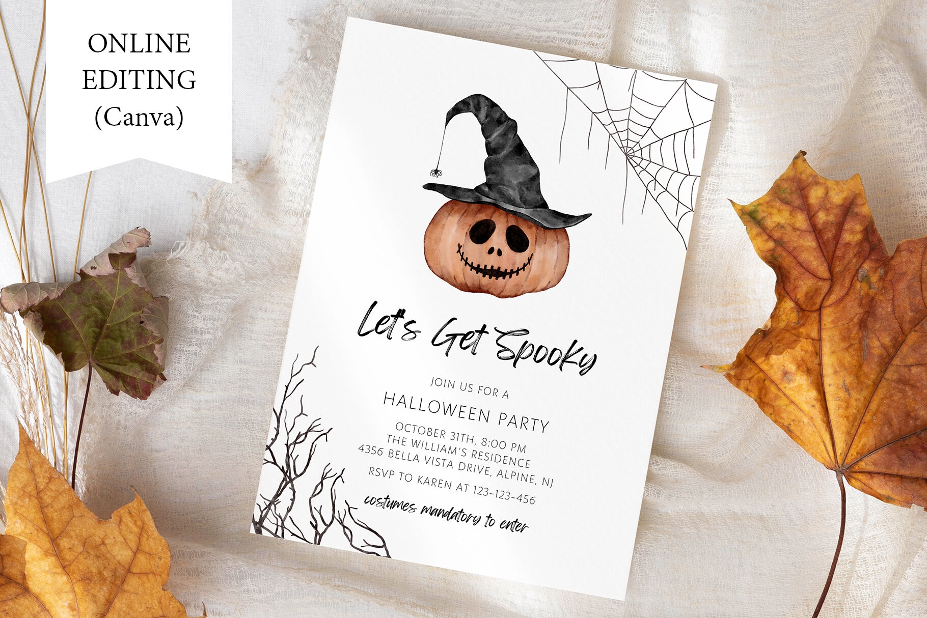 Halloween Invitation Template Let s Get Spooky Party Editable Canva By Paw Studio TheHungryJPEG