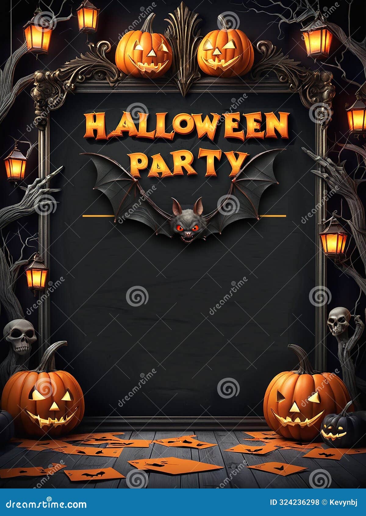Halloween Party Invitation Vector Art Deco Style With Haunted House And Bats Stock Illustration Illustration Of Party Night 324236298