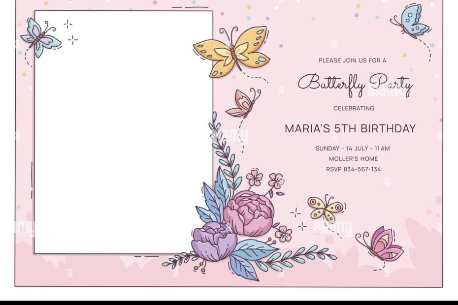 Hand Drawn Butterfly Birthday Invitation Template With Photo Vector Design Illustration Stock Vector Image U0026 Art Alamy