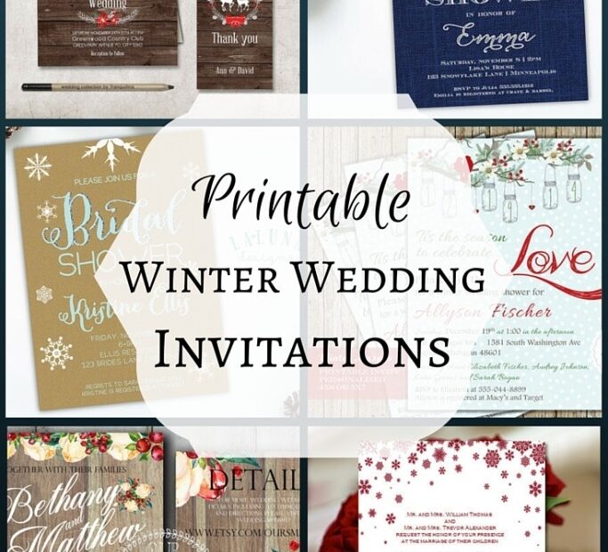 Handmade Printable Winter Bridal Shower Wedding Invitations
