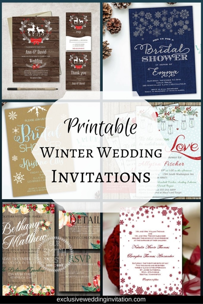 Handmade Printable Winter Bridal Shower Wedding Invitations