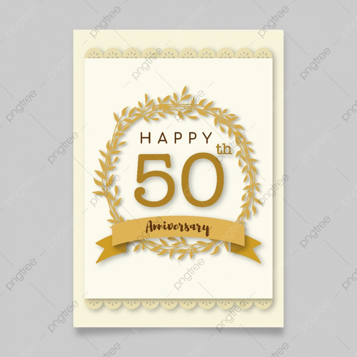 Happy 50th Anniversary Card Template With Floral Wreath Template Download On Pngtree