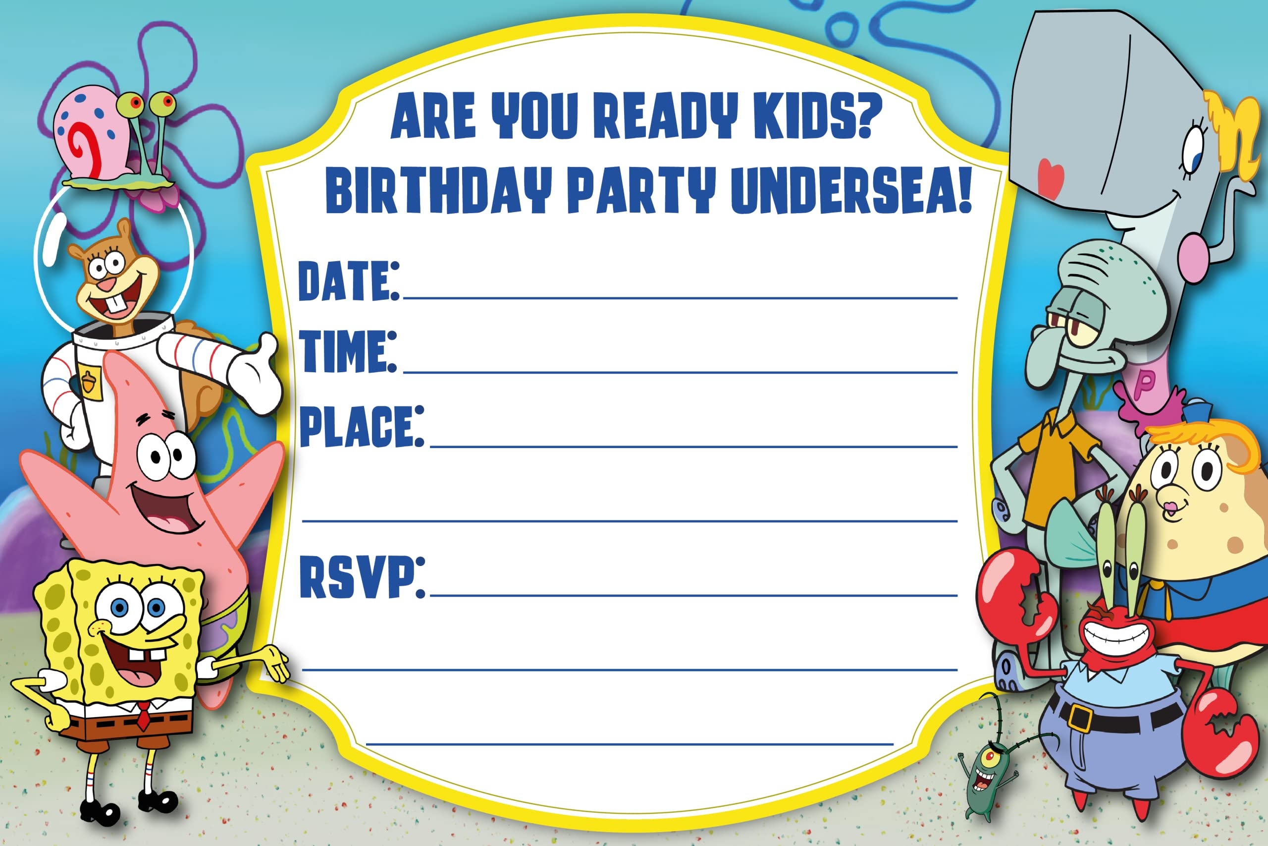 HAPPY CHOICES Spongebob Invitation Cards 20 Fill in Invites For Kids Birthday Bash And Theme Party 10X15 CM Postcard Style Amazon ca Health U0026 Personal Care