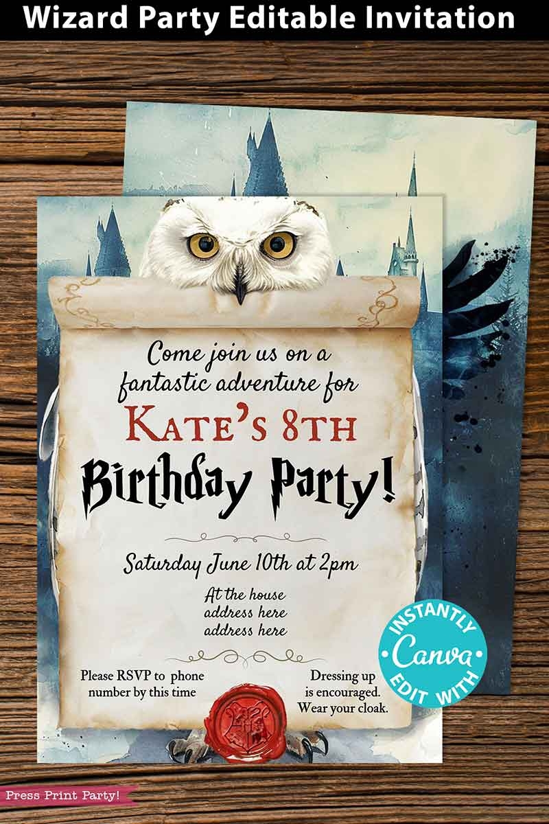 Harry Potter Invitation Template Printable Wizard Party Invitation
