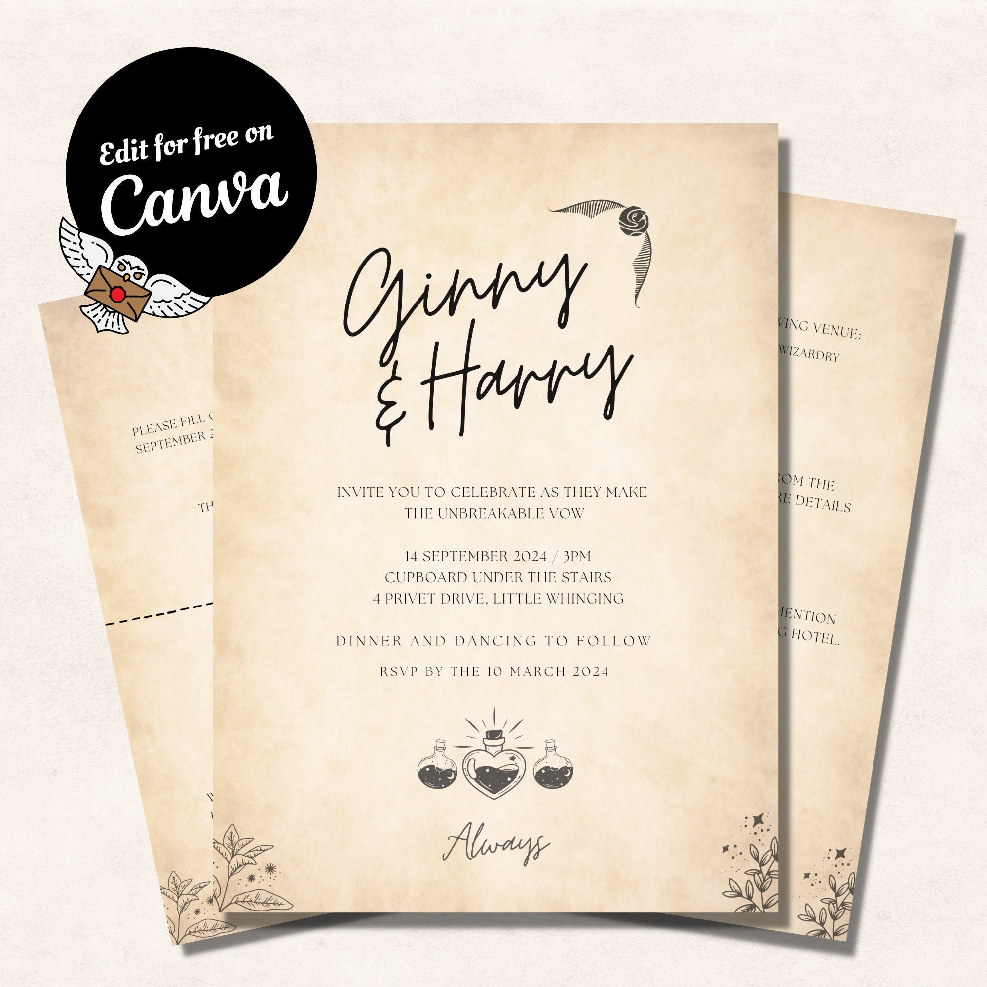 Harry Potter Wedding Invitation Template Free Free Printable