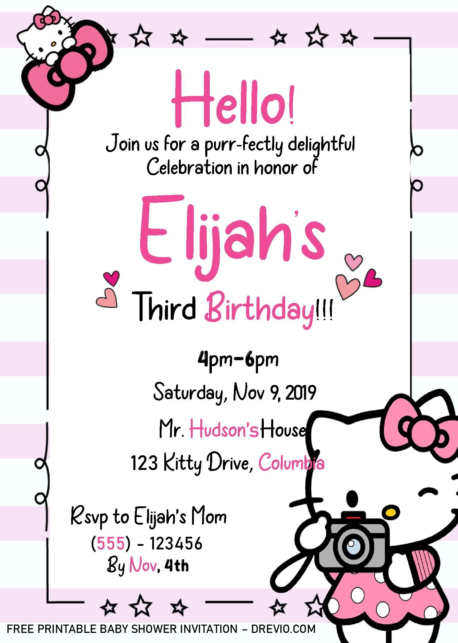 Hello Kitty Invitation Templates Editable With Ms Word Worksheets Library