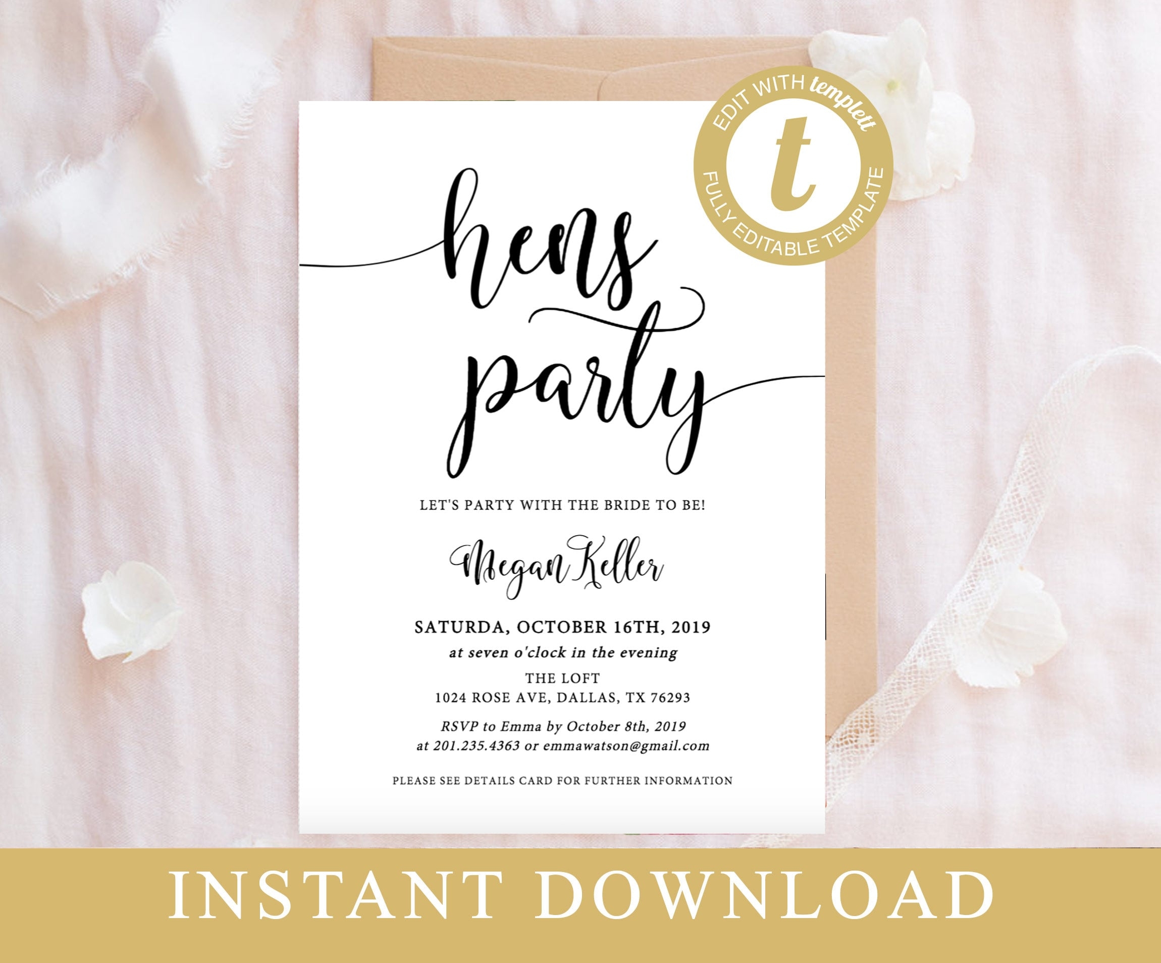 Hen s Party Invitation Template Bachelorette Party Invites 