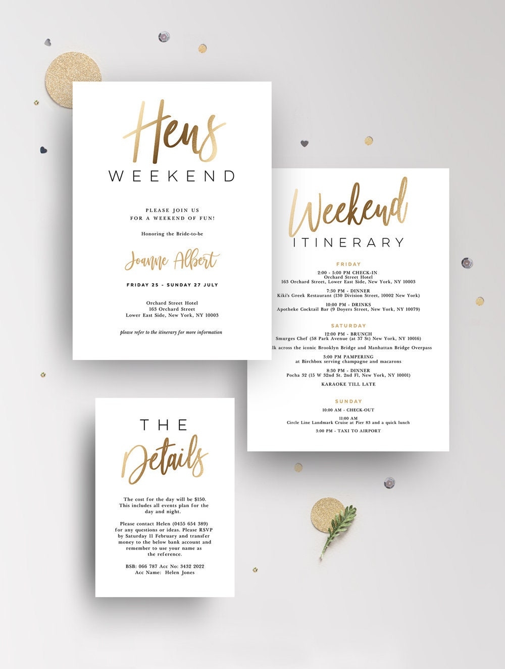 Hens Party Invitation With Weekend Itinerary Details Card Girl s 