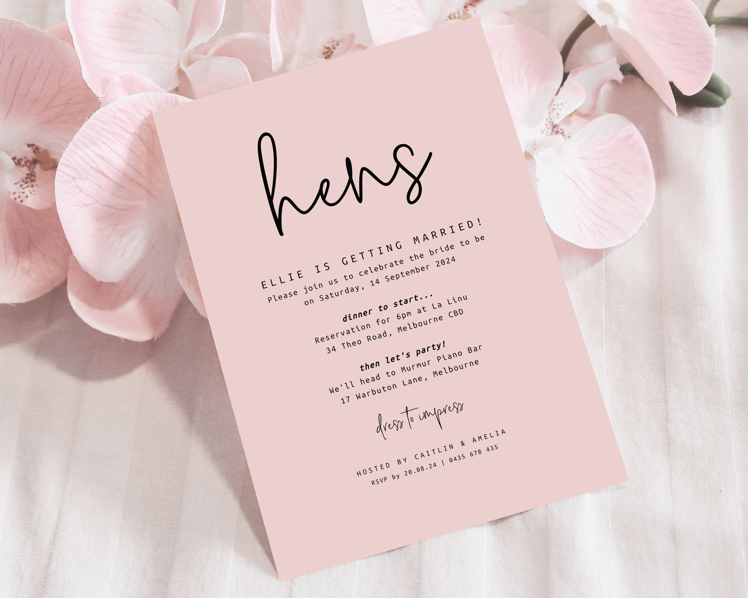 Hens Party Invitations Hens Night Invites Blush Bridal Shower 