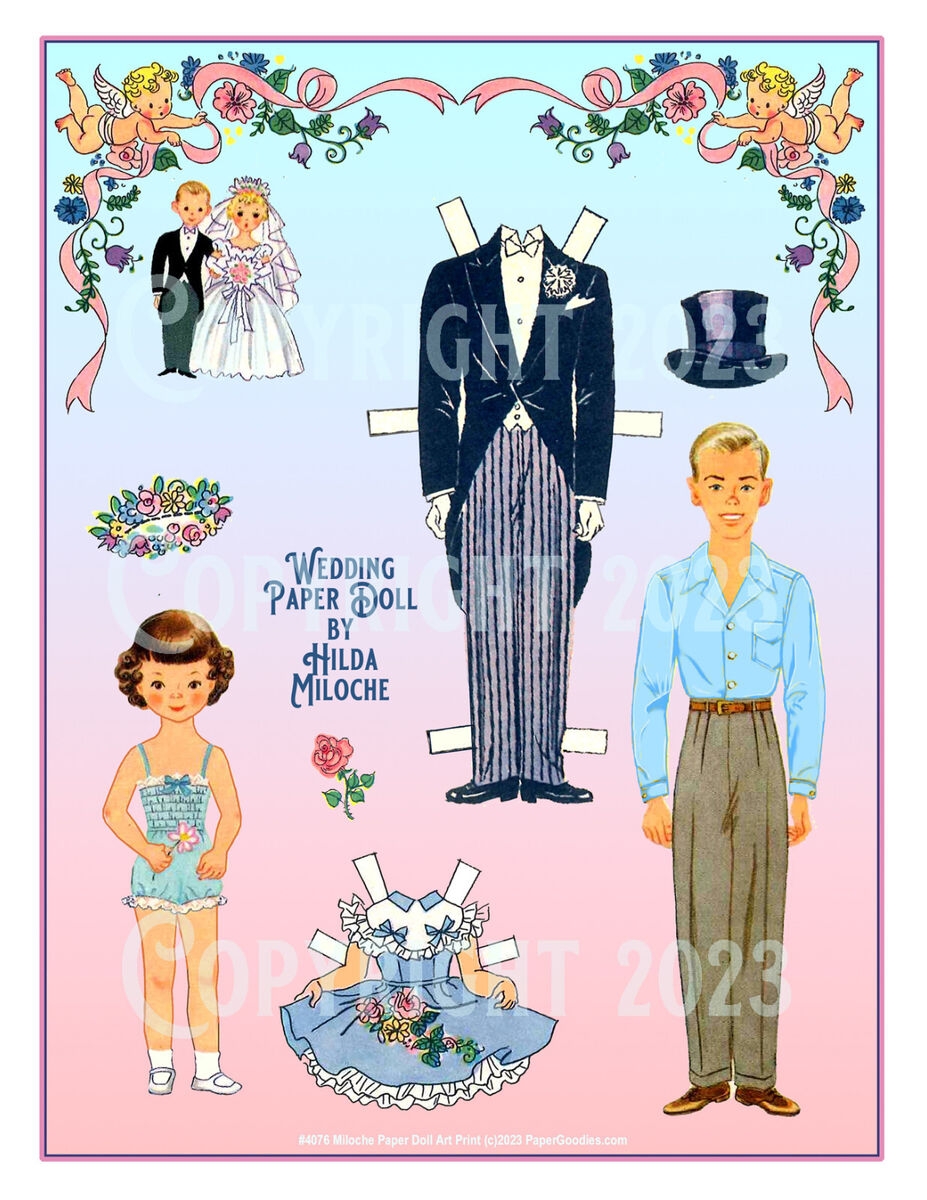 Hilda Miloche WEDDING Paper Doll Art Print Pair 4076