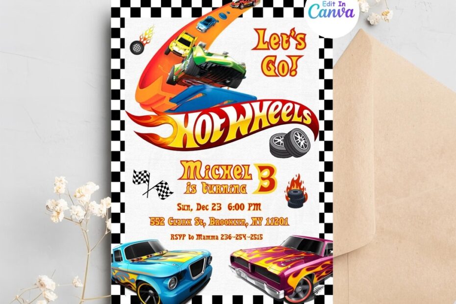 Hot Car Wheel Invitation Race Cars Birthday Invitation Digital Hot Wheels Birthday Invite Hot Wheels Invitation Template Etsy