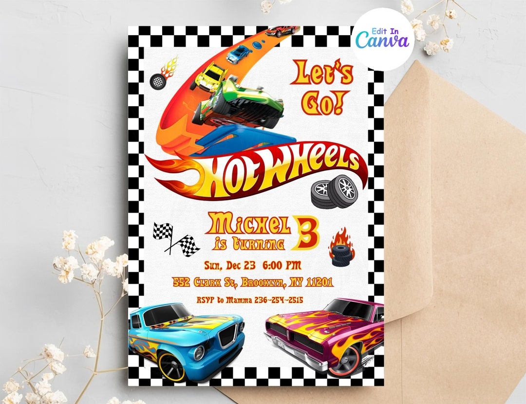 Hot Car Wheel Invitation Race Cars Birthday Invitation Digital Hot Wheels Birthday Invite Hot Wheels Invitation Template Etsy