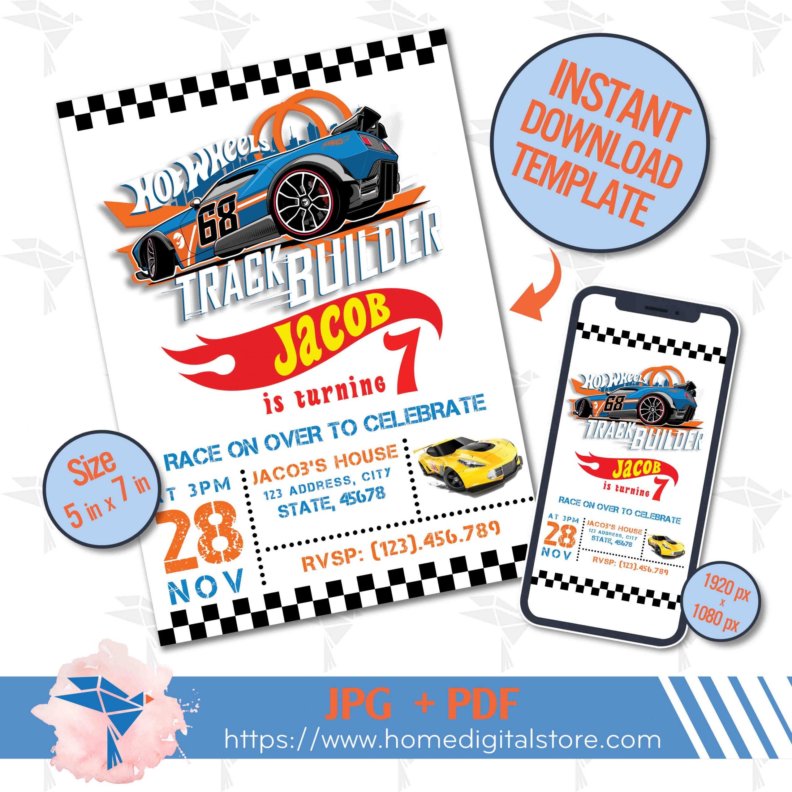 Hot Wheels Birthday Invitation JPG PDF Instant Download Digital Files For Birthday Printing Or More