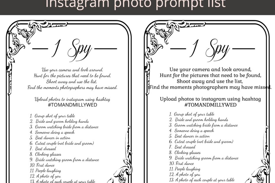 I Spy Prompt Sheet For Instagram Wedding Photo Uploads FREE DOWNLOAD UK Wedding Styling U0026 Decor Blog The Wedding Of My Dreams